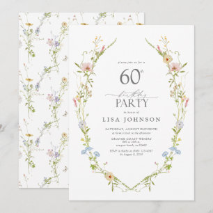 Wildflower Garden 60th Birthday Party Watercolor Invitation