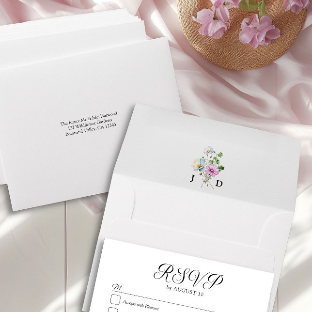 Wildflower Garden Addressed Wedding RSVP Envelope (Pre-addressed RSVP envelope from the Wildflower Garden Wedding Collection by Darling & May)