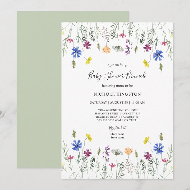 Wildflower Garden Baby Shower Brunch Invitation (Front/Back)