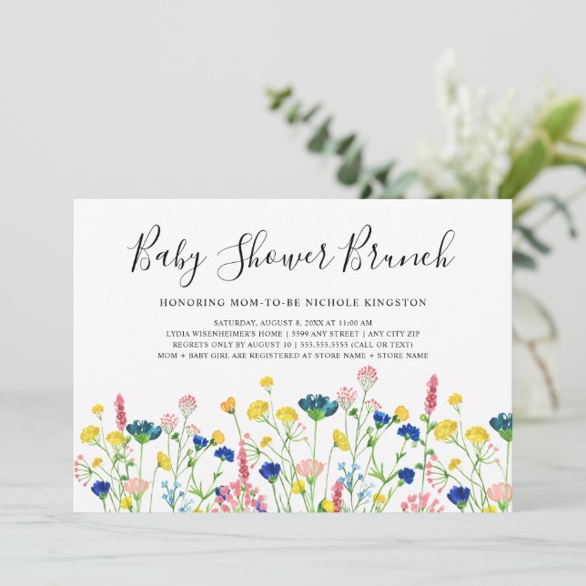 Wildflower Garden Baby Shower Brunch Invitation (Standing Front)
