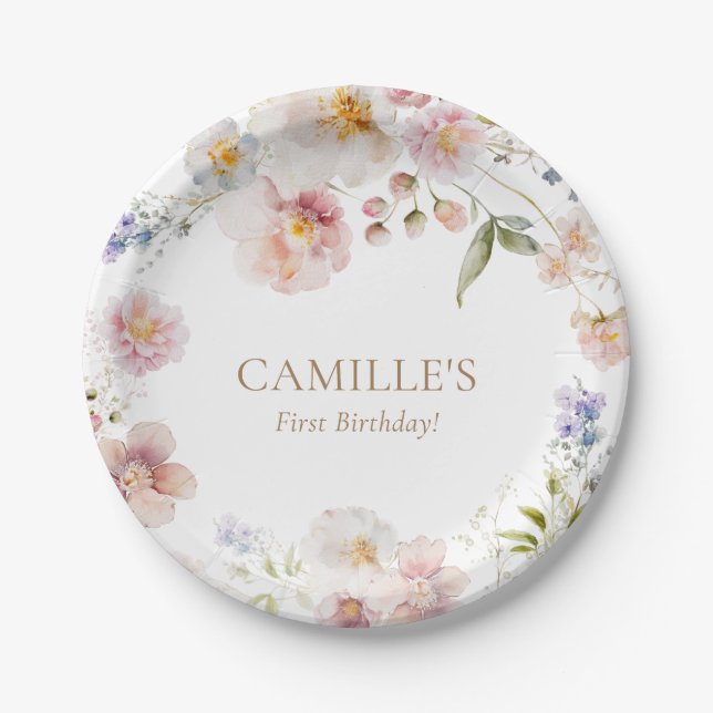 Wildflower Garden Birthday Paper Plate (Front)