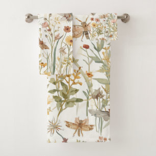 Wildflower Garden Botanical Butterflies Floral Bath Towel Set