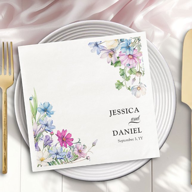 Wildflower Garden Elegant Floral Wedding Napkin (Wedding dinner napkins from the Wildflower Garden Wedding Collection by Darling & May)