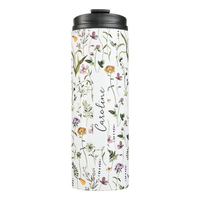 Wildflower Garden Pattern Custom Name Thermal Tumbler (Front)