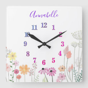 Wildflower Garden   Personalized  Square Wall Clock