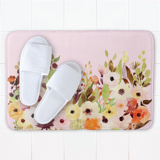 Wildflower Garden Pink Colourful Bath Mat (Creator Uploaded)