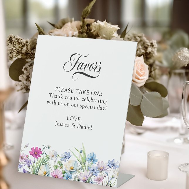 Wildflower Garden Pretty Floral Wedding Favours Pedestal Sign (Favor Table Sign from Wildflower Garden Wedding Collection by Darling & May)