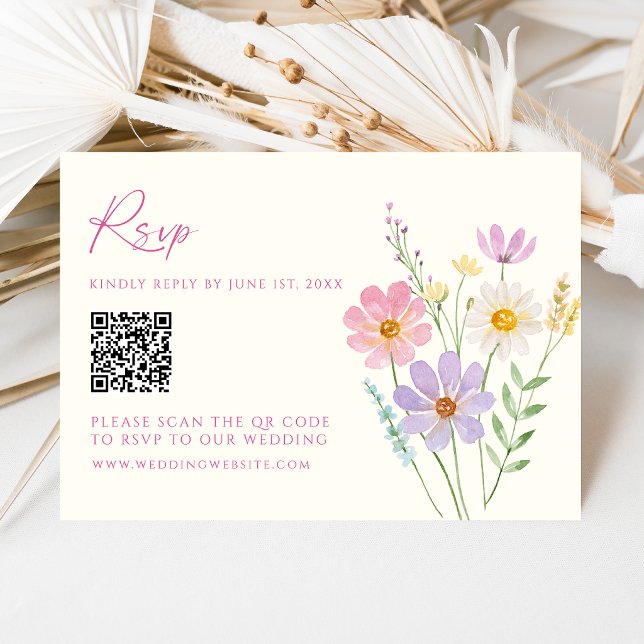 Wildflower Garden QR Code Wedding RSVP Card (Creator Uploaded)