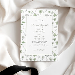 Wildflower garden sage green floral wedding invitation