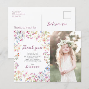 Wildflower Garden Theme Girl watercolor Thank you Postcard
