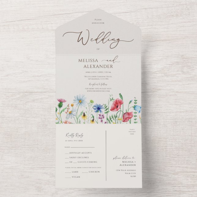 Wildflower garden Wedding Beige Seal And Send All In One Invitation (Inside)