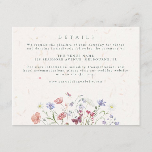 Wildflower Garden Wedding Details Enclosure Card (Front)