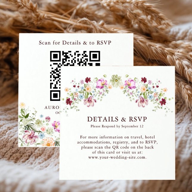 Wildflower Garden Wedding Details & RSVP QR Code  Enclosure Card (Creator Uploaded)
