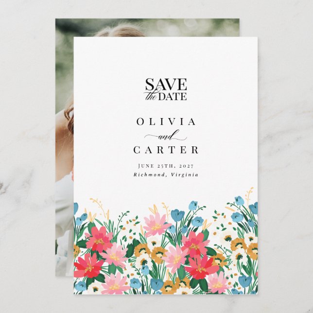 Wildflower Garden Wedding Photo Save the Date Invitation (Front/Back)