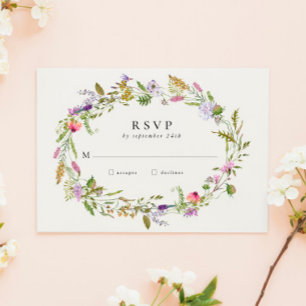Wildflower Garden Wreath Greenery Wedding RSVP Card