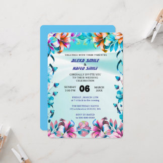 Wildflower Gatefold Wedding Invitation, Pretty Wed Invitation