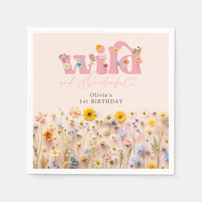 Wildflower Girl 1st Birthday Napkin (Front)