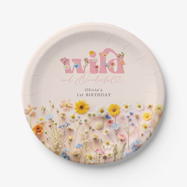 Wildflower Girl 1st Birthday Paper Plate (Front)
