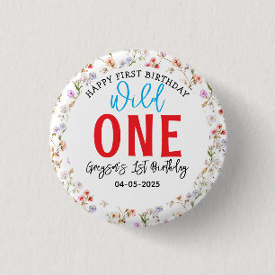 Wildflower Girl 1st Birthday Party 1 Inch Round Button