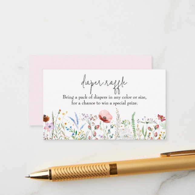 Wildflower Girl Baby Shower Diaper Raffle Enclosure Card (Front/Back In Situ)