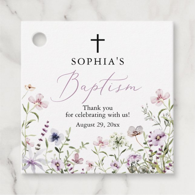 Wildflower Girl Baptism Favour Gift Tags (Front)