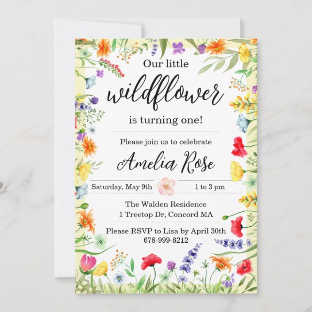 Wildflower Girl First Birthday Invitation (Front)