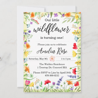 Wildflower Girl First Birthday Invitation