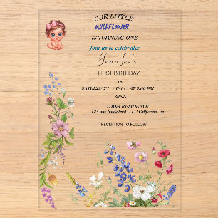 Wildflower Girl First Birthday Invitation   Floral