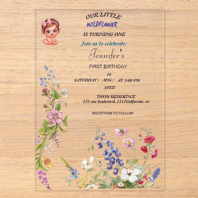 Wildflower Girl First Birthday Invitation | Floral (Front)