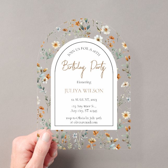 Wildflower girly Birthday Party Acrylic Invitations (Insitu (Handheld))