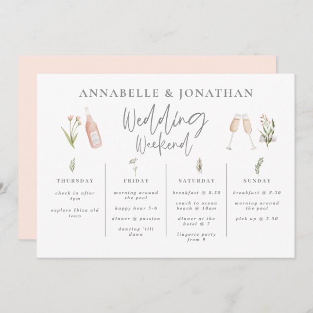 Wildflower girly wedding weekend itinerary modern (Front/Back)