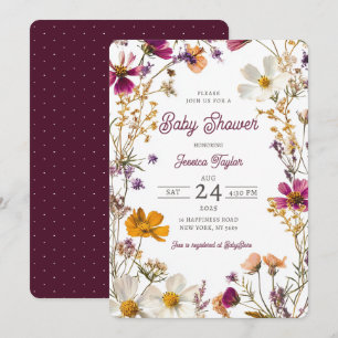 Wildflower Girly Yellow Purple Baby Shower Invitation