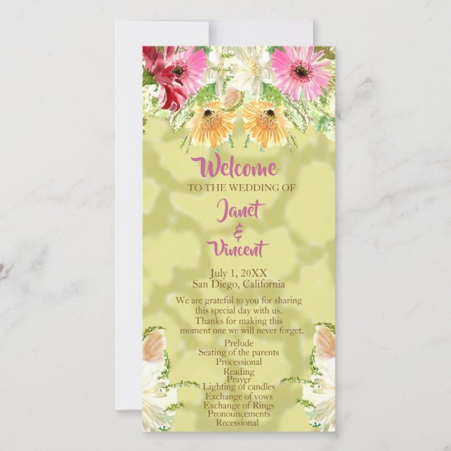 Wildflower Gold Wedding Ceremony Program (Front)