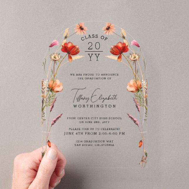 Wildflower Graduation Party Acrylic Invitations (Insitu (Handheld))