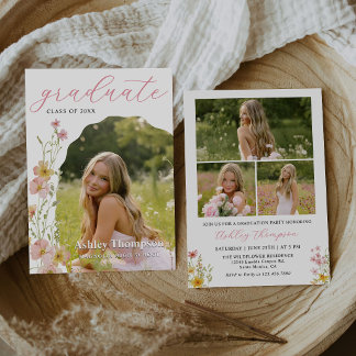 Wildflower Graduation Party Photo Collage Invitation