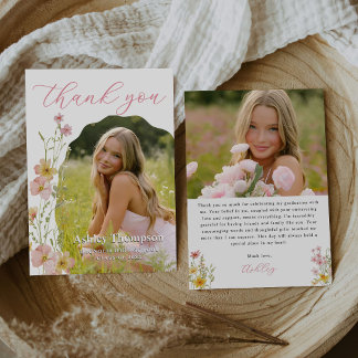 Wildflower Graduation Party Photo Thank You Card