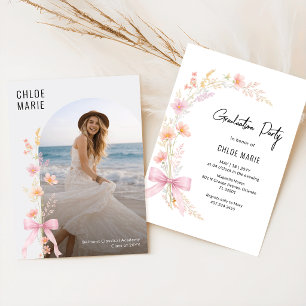 Wildflower Graduation Party Pink Bow Photo Invitation