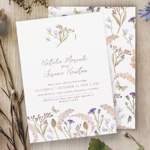 Wildflower grasses watercolor fall wedding  invitation