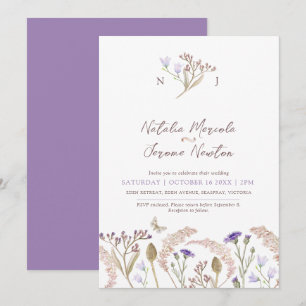 Wildflower grasses watercolor fall wedding invitation