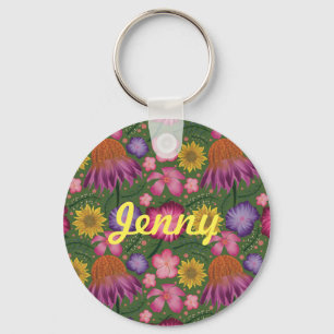 Wildflower Green Floral Personalized Keychain