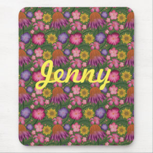 Wildflower Green Floral Personalized Mouse Pad