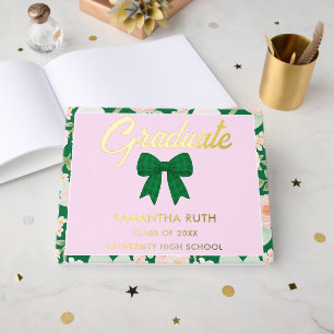 Wildflower Green Gingham Bow Graduation Party Guest Book