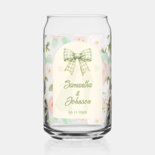 Wildflower Green Gingham Bow Wedding Can Glass