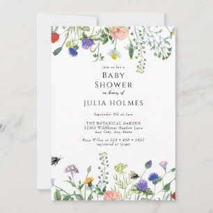 Wildflower Greenery   Bees Floral   Baby Shower Invitation