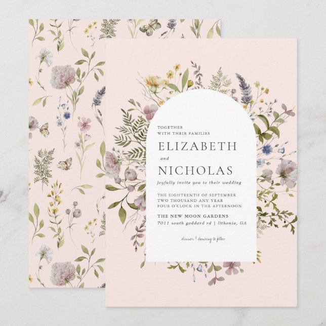 Wildflower Greenery Botanical Wedding Invitation (Front/Back)