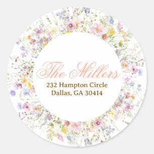 Wildflower Greenery Return Address  Classic Round Sticker