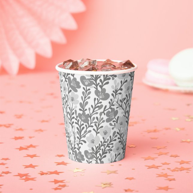 Wildflower Grey Blooms Floral Bridal Shower Custom Paper Cups (Insitu)