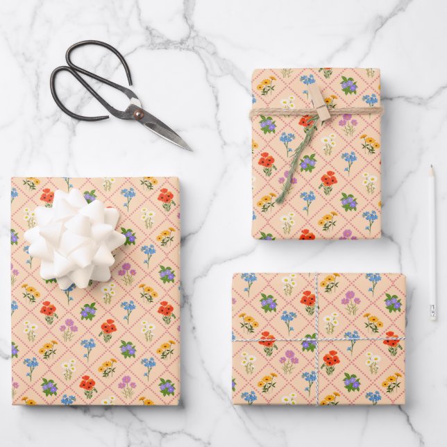 Wildflower Harlequin Garden Wrapping Paper Sheet (Front)