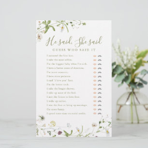 Wildflower He said She said bridal shower game