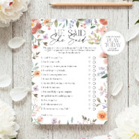 Wildflower He Said, She Said Bridal Shower Game